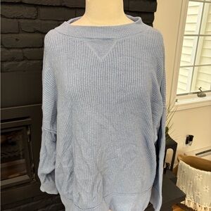 Aerie Womens Oversized Plush Crewneck Sweater in Baby Blue Sz S‎